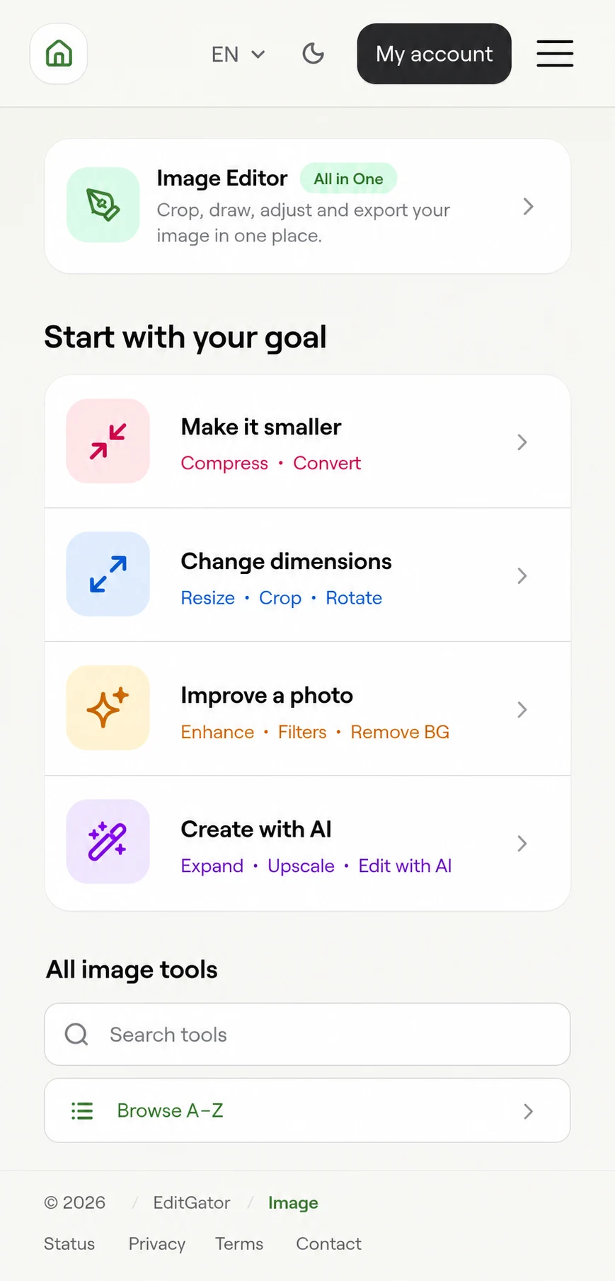 EditGator image editor design concept 2: Task journeys