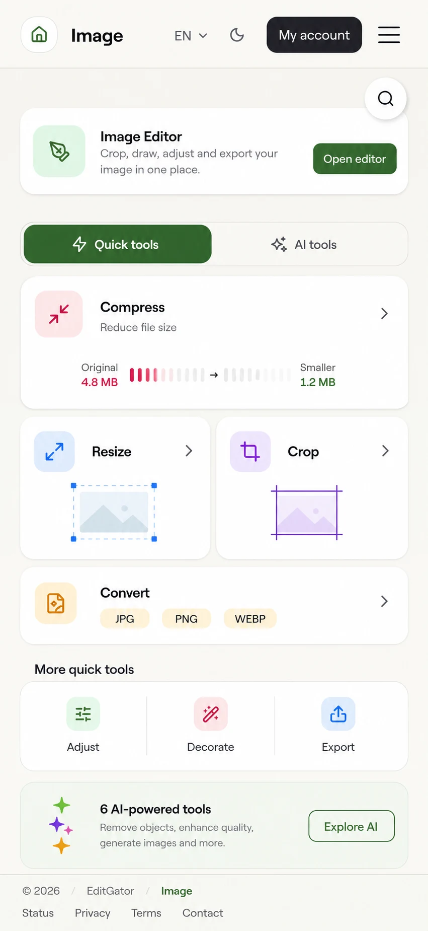 EditGator image editor design concept 5: Local vs AI