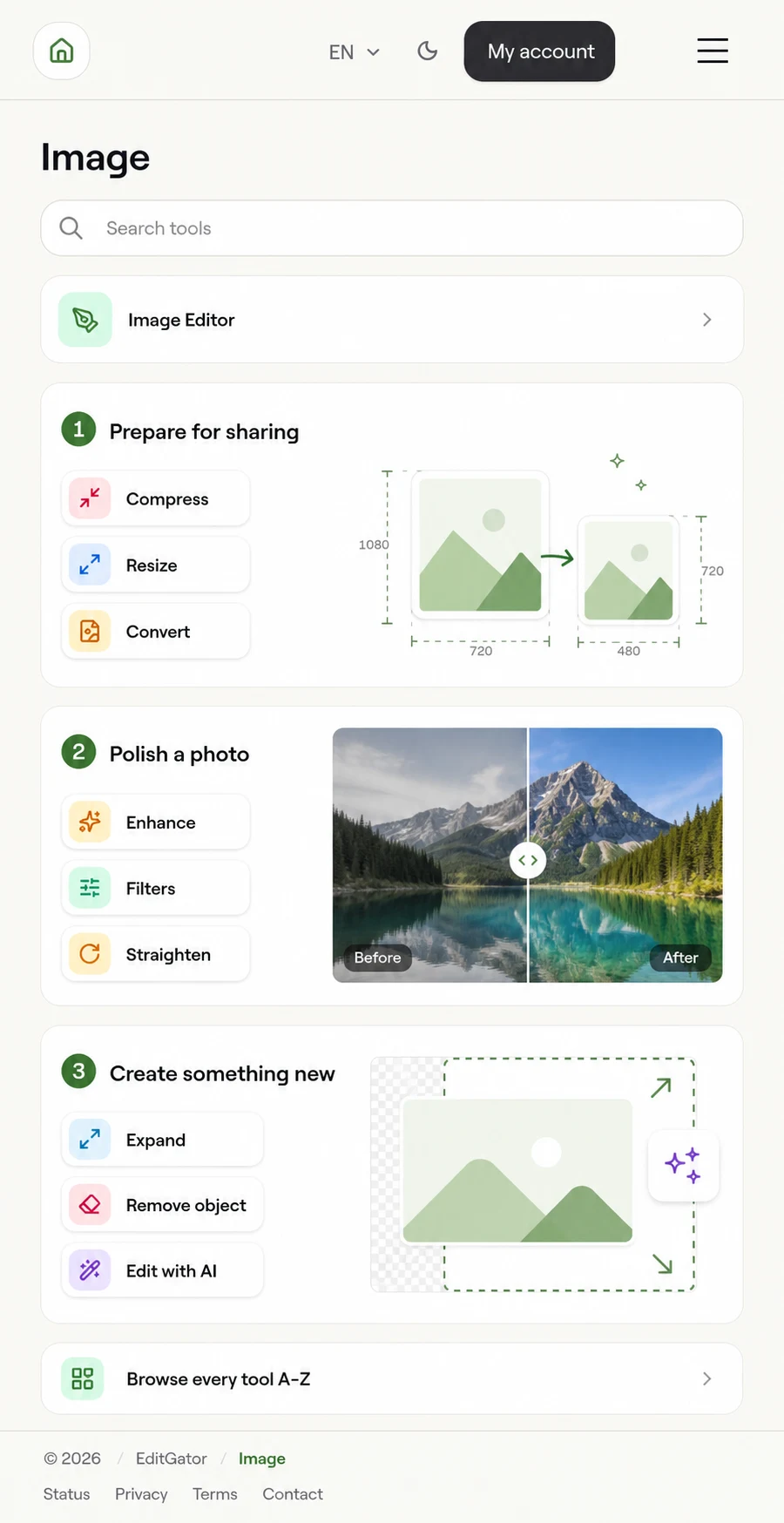EditGator image editor design concept 7: Visual recipes