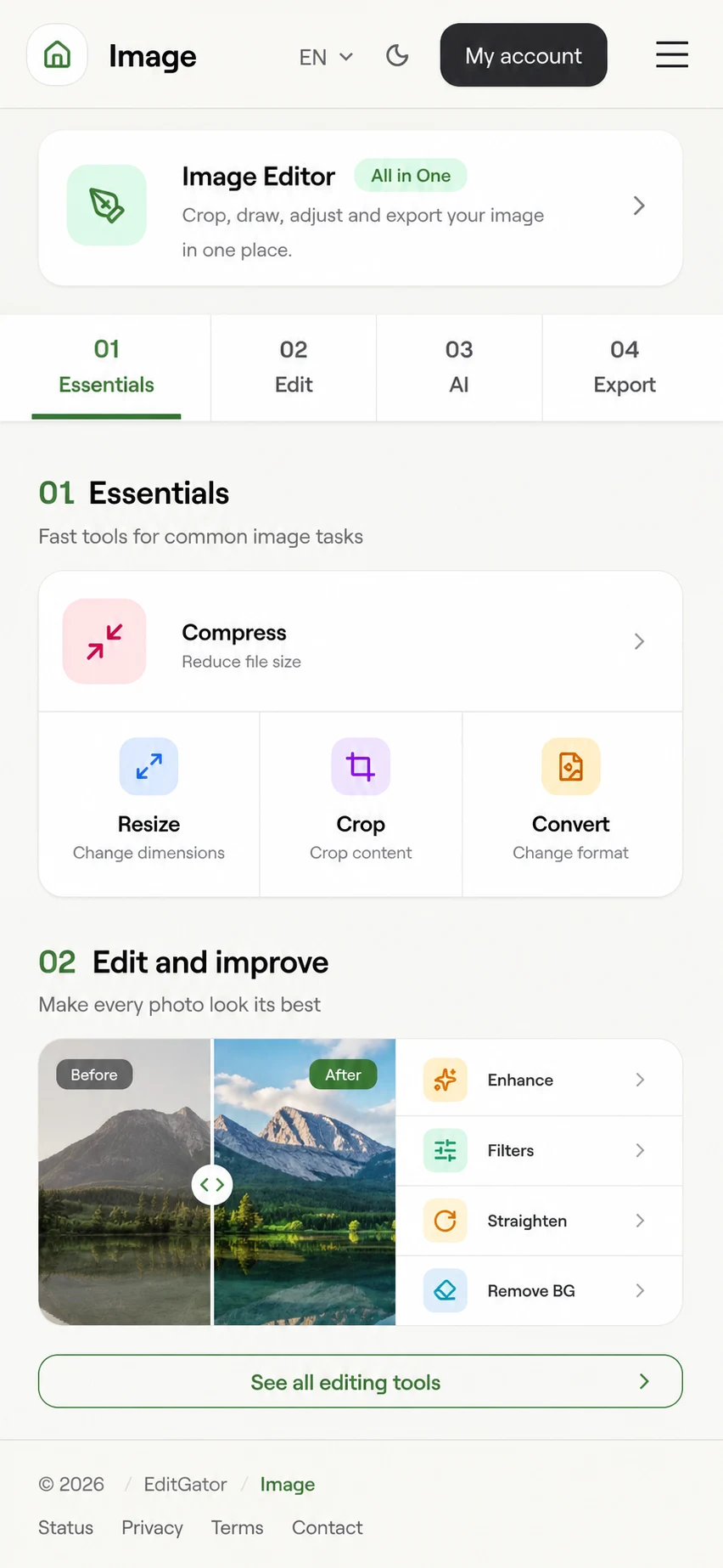 EditGator image editor design concept 9: Category chapters