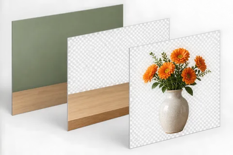After: A flower photograph separates into editable layers.