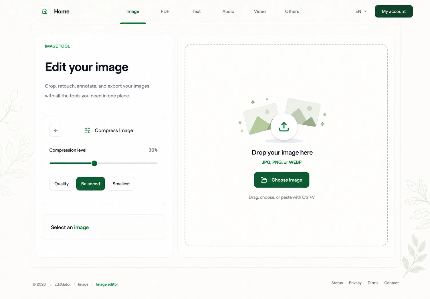 EditGator image editor design concept 11: Evergreen console