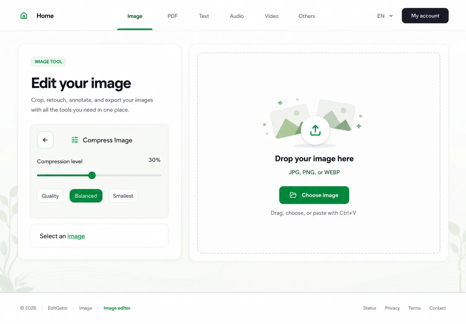 EditGator image editor design concept 20: Refined empty state