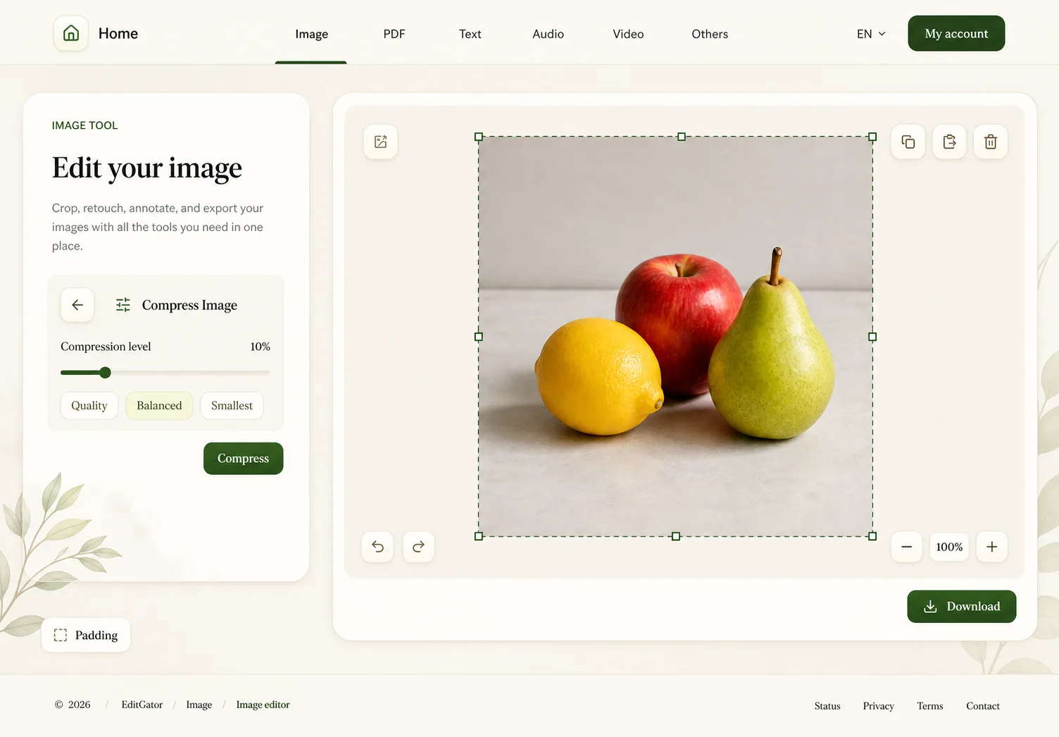 EditGator image editor design concept 1: Warm editorial