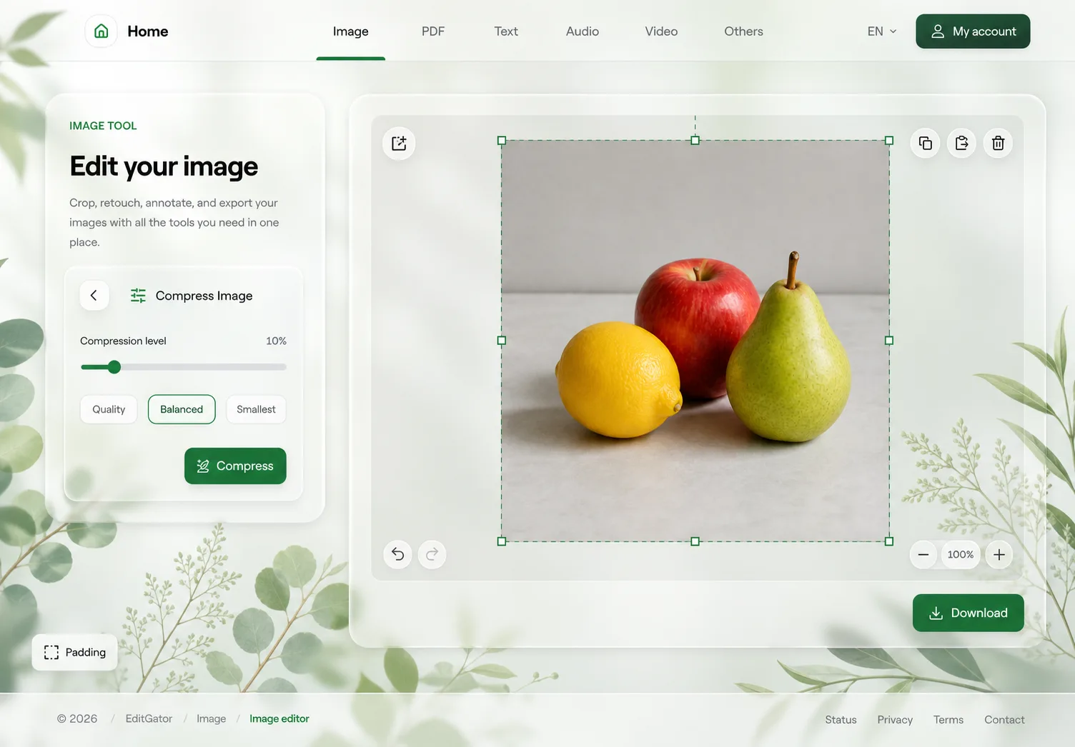 EditGator image editor design concept 3: Botanical glass