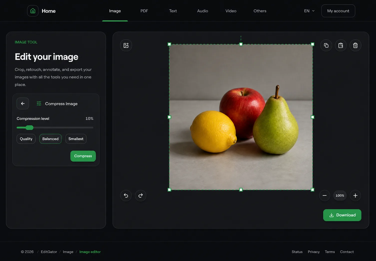 EditGator image editor design concept 4: Dark studio